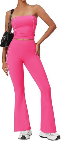 SEASUM Flare Leggings for Women Exposed Contour Stitching Bell Bottom High Waisted Soft Active Contrast-Trim Flared Trousers in Kuwait