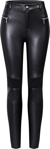 RISISSIDA سروال نسائي من الجلد الصناعي عالي الخصر مناسب لجميع المواسم، سروال طويل قابل للتمدد in Kuwait