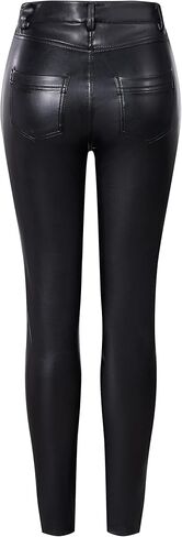 RISISSIDA سروال نسائي من الجلد الصناعي عالي الخصر مناسب لجميع المواسم، سروال طويل قابل للتمدد in Kuwait