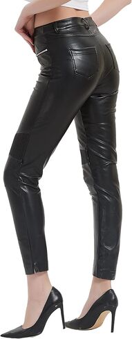 RISISSIDA سروال نسائي من الجلد الصناعي عالي الخصر مناسب لجميع المواسم، سروال طويل قابل للتمدد in Kuwait