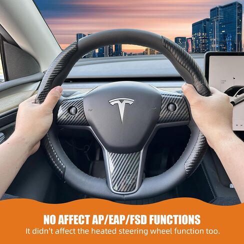 Carbon Fiber Steering Wheel Cover for Tesla Model 3/Y with Steering Wheel Wrap Kit, Anti Slip Steering Wheel Cover, Tesla Steering Wheel Cover, Car Accessories for Women/Men - Black in Saudi Arabia