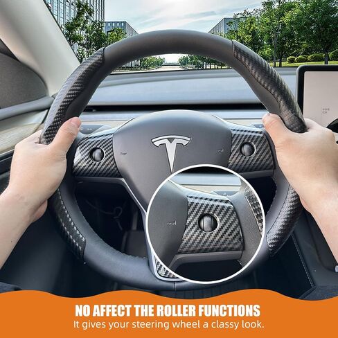 Carbon Fiber Steering Wheel Cover for Tesla Model 3/Y with Steering Wheel Wrap Kit, Anti Slip Steering Wheel Cover, Tesla Steering Wheel Cover, Car Accessories for Women/Men - Black in Saudi Arabia