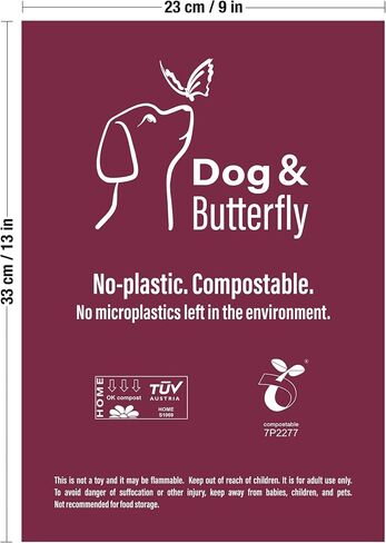 DOG & BUTTERFLY brand poop bags - 100% CERTIFIED COMPOSTABLE, ZERO-PLASTIC, NO MICROPLASTIC WASTE 270Q. Beautifully designed, easy-open, leak-proof, tear-proof. in Saudi Arabia