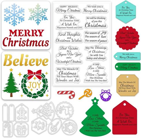 origach عيد ميلاد سعيد رغبات واضحة طوابع قطع يموت مجموعة الاستنسل، طوابع سيليكون قطع يموت معدنية وقالب استنسل الحيوانات الأليفة مع عناصر عيد الميلاد لصنع بطاقة سكرابوكينغ ديي صياغة in Saudi Arabia