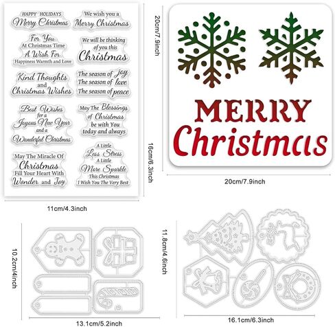 origach عيد ميلاد سعيد رغبات واضحة طوابع قطع يموت مجموعة الاستنسل، طوابع سيليكون قطع يموت معدنية وقالب استنسل الحيوانات الأليفة مع عناصر عيد الميلاد لصنع بطاقة سكرابوكينغ ديي صياغة in Saudi Arabia