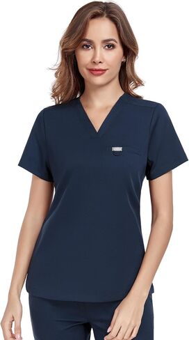 COMENII Scrubs for Women, 1 Chest Pocket V-Neck Tailored Fit Workwear, Easy Care Medical Scrub Tops Women in Saudi Arabia