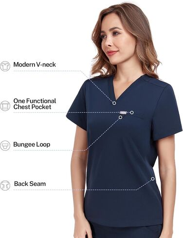 COMENII Scrubs for Women, 1 Chest Pocket V-Neck Tailored Fit Workwear, Easy Care Medical Scrub Tops Women in Saudi Arabia