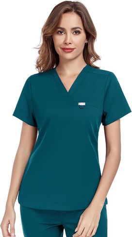 COMENII Scrubs for Women, 1 Chest Pocket V-Neck Tailored Fit Workwear, Easy Care Medical Scrub Tops Women in Saudi Arabia