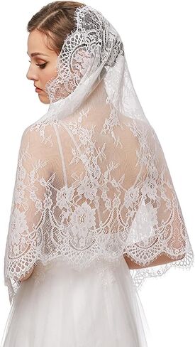 JWICOS Mantilla Cathedral Head Cover Chapel Veil Mass Veil حجاب دانتيل لعرائس الزفاف (أسود) in Kuwait