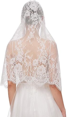 JWICOS Mantilla Cathedral Head Cover Chapel Veil Mass Veil حجاب دانتيل لعرائس الزفاف (أسود) in Kuwait
