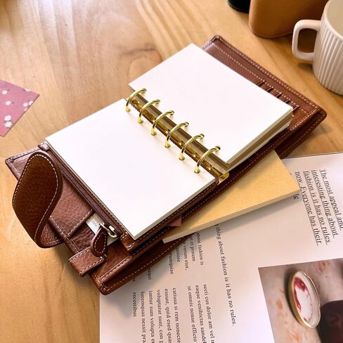 دفتر ملاحظات A7 منظم من الجلد الطبيعي من Minerva Box، دفتر ملاحظات بحجم الجيب مع مخطط حلقات ستالوجي مع دفتر مذكرات جدول أعمال صغير مقاس 25 مم (بني كونياك) in Kuwait