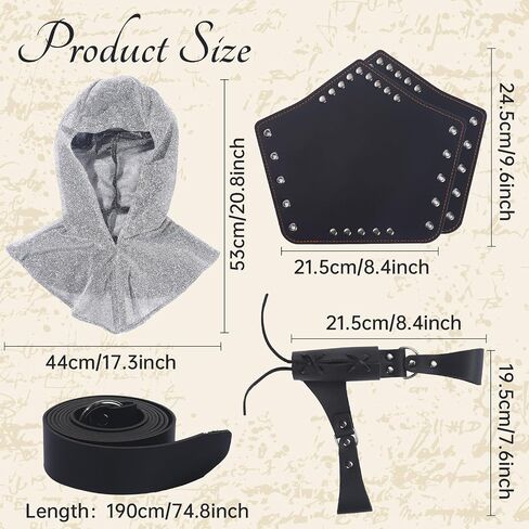 Men's Renaissance Costume Medieval Knight Cowl Crusader Costume Halloween Medieval Pirate Viking Leather Waist Belt Bracer in Saudi Arabia