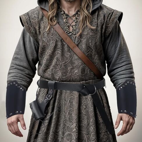 Men's Renaissance Costume Medieval Knight Cowl Crusader Costume Halloween Medieval Pirate Viking Leather Waist Belt Bracer in Saudi Arabia