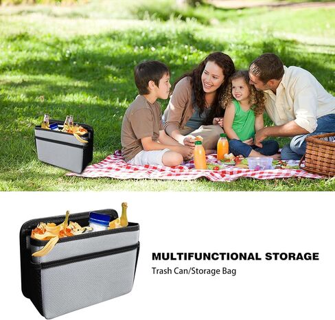 2 in 1 Foldable Car Trash Can, Waterproof Trash Can Storage Bag, Collapsible Portable Auto Garbage Bag Large Capacity Trashcan, Car Storage Bag Multipurpose Car Organizer (Grey) in Saudi Arabia