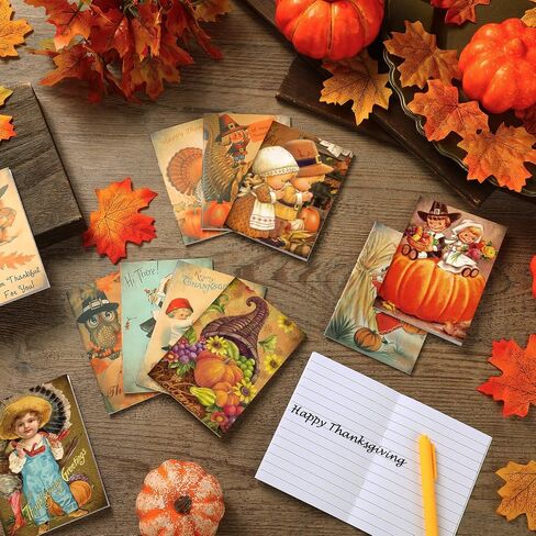 Yeaqee 48 Pieces Thanksgiving Vintage Notebook 4.92 x 3.15 Inch Retro Mini Notepad Fall Autumn Pumpkin Turkey Pocket Memo Pad Goodie Bag Stuffer Gifts for Kids Classroom School Party Favors in Saudi Arabia