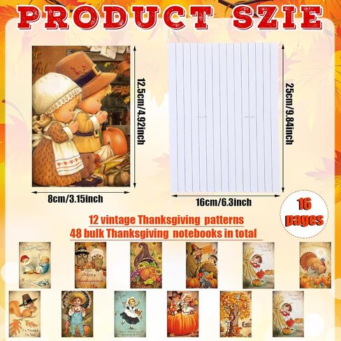 Yeaqee 48 Pieces Thanksgiving Vintage Notebook 4.92 x 3.15 Inch Retro Mini Notepad Fall Autumn Pumpkin Turkey Pocket Memo Pad Goodie Bag Stuffer Gifts for Kids Classroom School Party Favors in Saudi Arabia