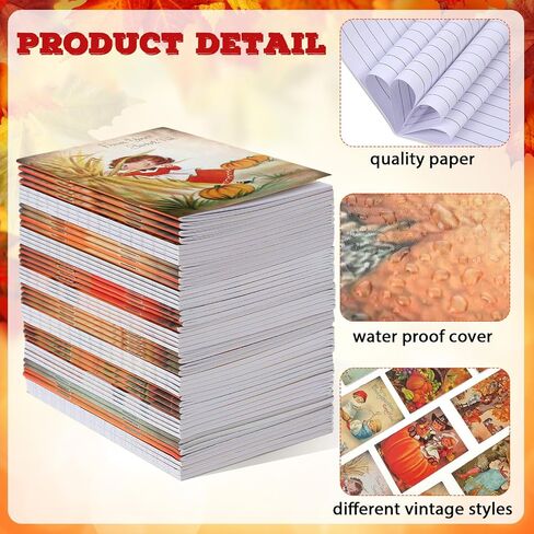 Yeaqee 48 Pieces Thanksgiving Vintage Notebook 4.92 x 3.15 Inch Retro Mini Notepad Fall Autumn Pumpkin Turkey Pocket Memo Pad Goodie Bag Stuffer Gifts for Kids Classroom School Party Favors in Saudi Arabia