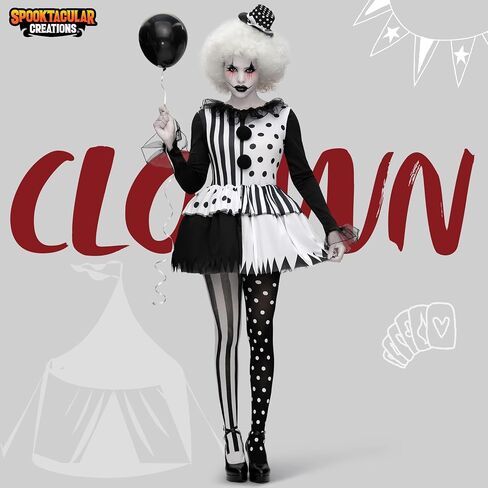 أزياء Spooktacular Creations للنساء البالغات باللونين الأبيض والأسود للمهرج القاتل لزي الهالوين in Saudi Arabia