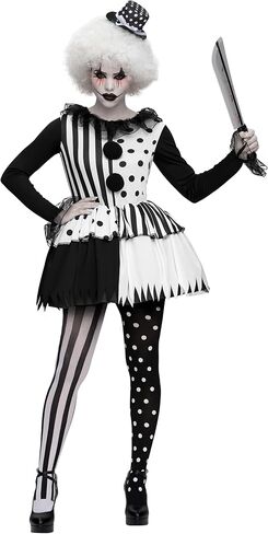 أزياء Spooktacular Creations للنساء البالغات باللونين الأبيض والأسود للمهرج القاتل لزي الهالوين in Saudi Arabia