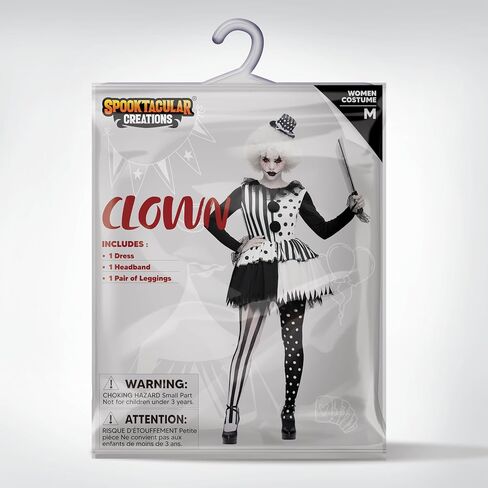 أزياء Spooktacular Creations للنساء البالغات باللونين الأبيض والأسود للمهرج القاتل لزي الهالوين in Saudi Arabia