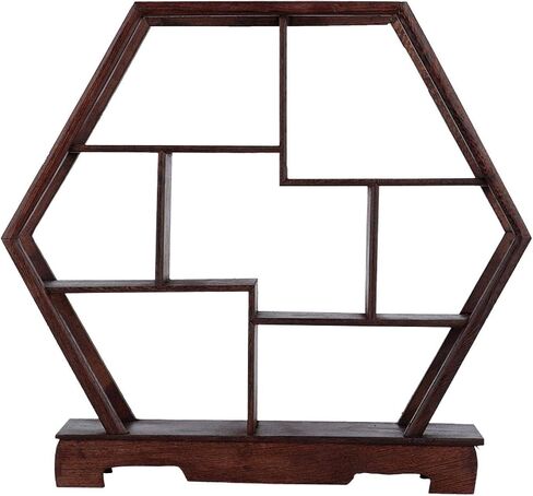 Chinese Wooden Display Stand Decoration Wooden Display Shelf Desk Organizer for Tea Pots Crafts Figurines Flower Pot Miniatures (Hexagon) in Saudi Arabia