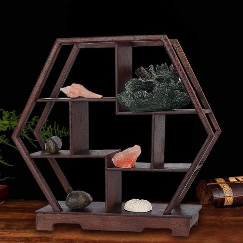 Chinese Wooden Display Stand Decoration Wooden Display Shelf Desk Organizer for Tea Pots Crafts Figurines Flower Pot Miniatures (Hexagon) in Saudi Arabia