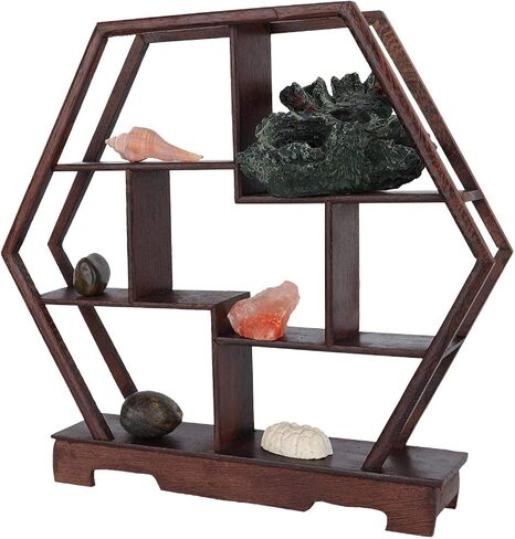 Chinese Wooden Display Stand Decoration Wooden Display Shelf Desk Organizer for Tea Pots Crafts Figurines Flower Pot Miniatures (Hexagon) in Saudi Arabia