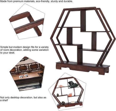 Chinese Wooden Display Stand Decoration Wooden Display Shelf Desk Organizer for Tea Pots Crafts Figurines Flower Pot Miniatures (Hexagon) in Saudi Arabia