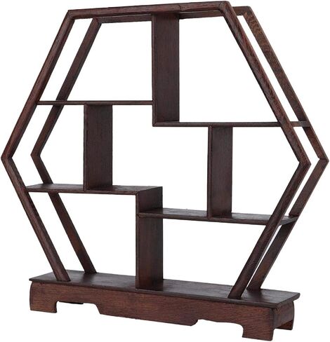 Chinese Wooden Display Stand Decoration Wooden Display Shelf Desk Organizer for Tea Pots Crafts Figurines Flower Pot Miniatures (Hexagon) in Saudi Arabia