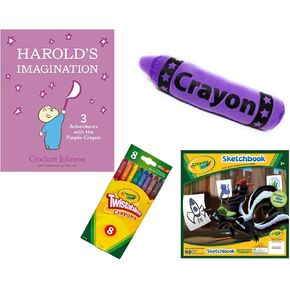 Harold and The Purple Crayon Gift Set Includes Harold's Imagination: 3 Adventures with The Purple Crayon Hardcover by Crockett Johnson, Purple Plush Crayon, Twistables and Sketchbook