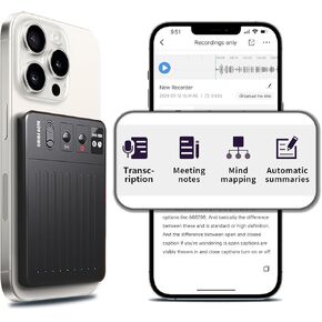 AI Voice Recorder, No Fee for Transcribe & Summarize, Empowered by ChatGPT, App Control Recording Device, Support 107 Languages, 64GB Memory, Audio Recorders for Lectures, Meetings, Calls