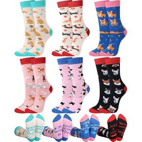 6 Pairs Dog Mom Socks Dachshund Socks Cute Novelty Dog Pattern Crew Sock Gifts for Women Christmas