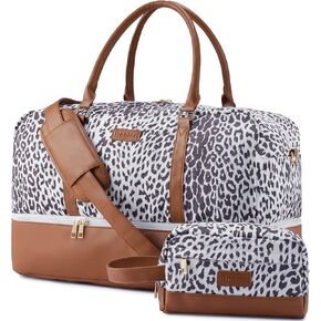 Realer Travel Duffel Bag for Women, Canvas Weekender Bag with Toiletry Bag, Large Carry on Overnight Bag with Shoe Compartment, Mommy Hospital Bags for Labor and Delivery