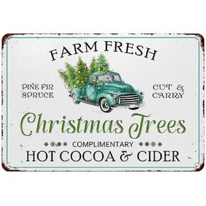 Christmas Tin Sign Christmas Tree Poster White Decorations Vintage 8X12 Inch Metal Hanging Plaque Art Wall Decor for Home Farmhouse Coffee Bar Kitchen