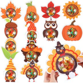 48Pcs Thanksgiving Candy Treat Boxes DIY Thanksgiving Fall Candy Dome Thanksgiving Autumn Candy Holder Clear Plastic Half Ball Dome Paper Craft for Thanksgiving Turkey Gift Party Favors