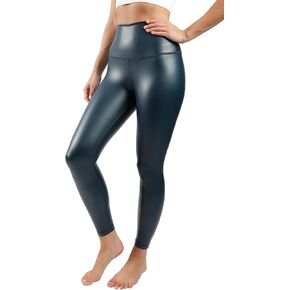 90 Degree By Reflex Super High Waist High Shine Faux Leather Fleece Lined Elastic Free Ankle Leggings