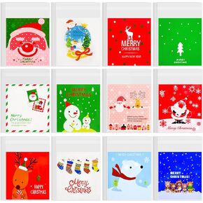 BOUBONI 240 PCS Christmas Treat bags Self-Adhesive Candy Goodie Bag for Christmas Holiday Party Favor Gift Decoration Supplies (Red,Grey,White,Green)