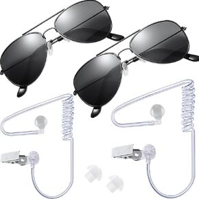2 PCS Cosplay Toy Security Guard Costume - Spy Costume Accessories Earpiece Headphones and Sunglasses - Secret Service Costume Men Props in Black FBI MIB Costume Accessories in Saudi Arabia