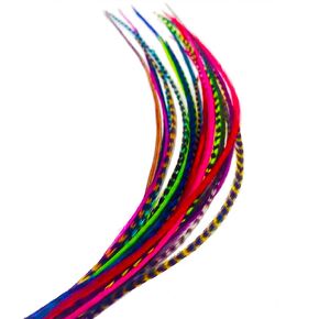 Feather Hair Extensions Kit – Mixed Rainbow Colors, 20 Real Rooster Feathers, all bonded together, ranging from 4 to 7 inches in length, includes beads and loop tool kit.