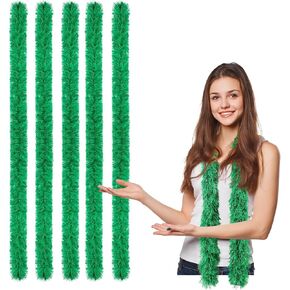 5pcs Feather Boa - Green 5 Ft Artificial Fluffy Boas Bulk for Wedding Birthday Tea Party Christmas Costume Decor