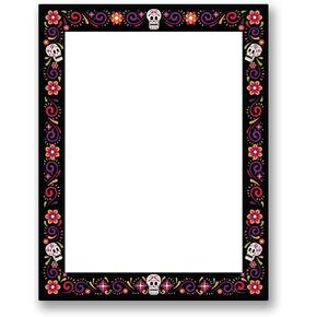 Skulls And Flowers Stationery - 50 Sheets Letterhead for Halloween & Fall Events