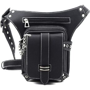 Men Women PU Leather Multi-functional Tactical Drop Leg Waist Bag Fanny Pack Hiking Camping Trekking Cycling Hip Belt Messenger Bag Black