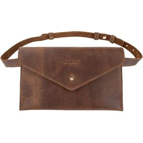 Heather's, Fanny Pack Handmade from Full Grain Leather - Envelope Style Waist Pouch, Purse, Phone Holder Cable Case, Easy Travel for Nomads :: Bourbon Brown in Kuwait