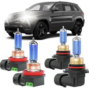 Grand Cherokee Halogen Headlight Bulbs Fits For 2011-2016 Jeep Grand Cherokee Halogen High Low Beam Combo, Ultra Bright 5000K White Bulbs, 12V-100W, Pack of 4