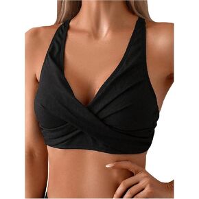 WDIRARA Women's Criss Cross Ruched Tie Back Bikini Tops Summer Casual Bathing Suit