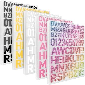 25 Sheets letter stickers, 5 each of color, pink, yellow, black and white, for Crafts, Home Décor, Gift Wrapping, Party Favors (black and white)