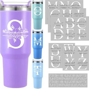 Janlaugh 10 Sheets UV DTF Cup Wrap Transfer Name Stickers Personalized Letter Stickers Split Monogram Stickers Waterproof Decals for DIY Car Piggy Bank Tumbler Cups, White