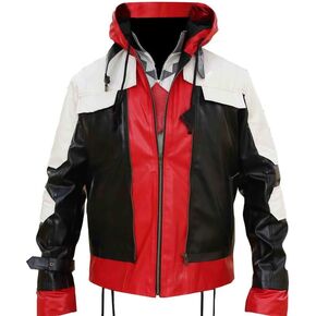 Arkam Knight Faux Leather Jacket - Bat Logo Slim Fit Vest and Jacket Combo - Two-in-One Cosplay Costume