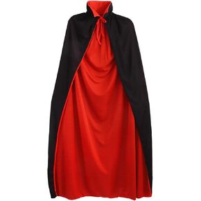 Halloween Cape Cloak 140cm Unisex Vampire Dual-layer Stand Cloak Reversible Cape Halloween Cosplay Witch Party Costume for Halloween Masquerade(Black and Red)