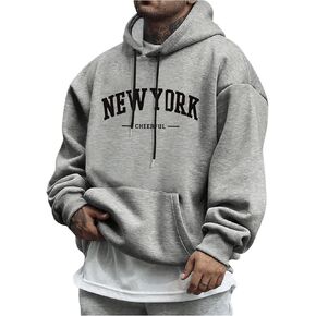 SweatyRocks Men's Casual Hooded Sweatshirt Letter Print Long Sleeve Drop Shoulder Pullover Tops